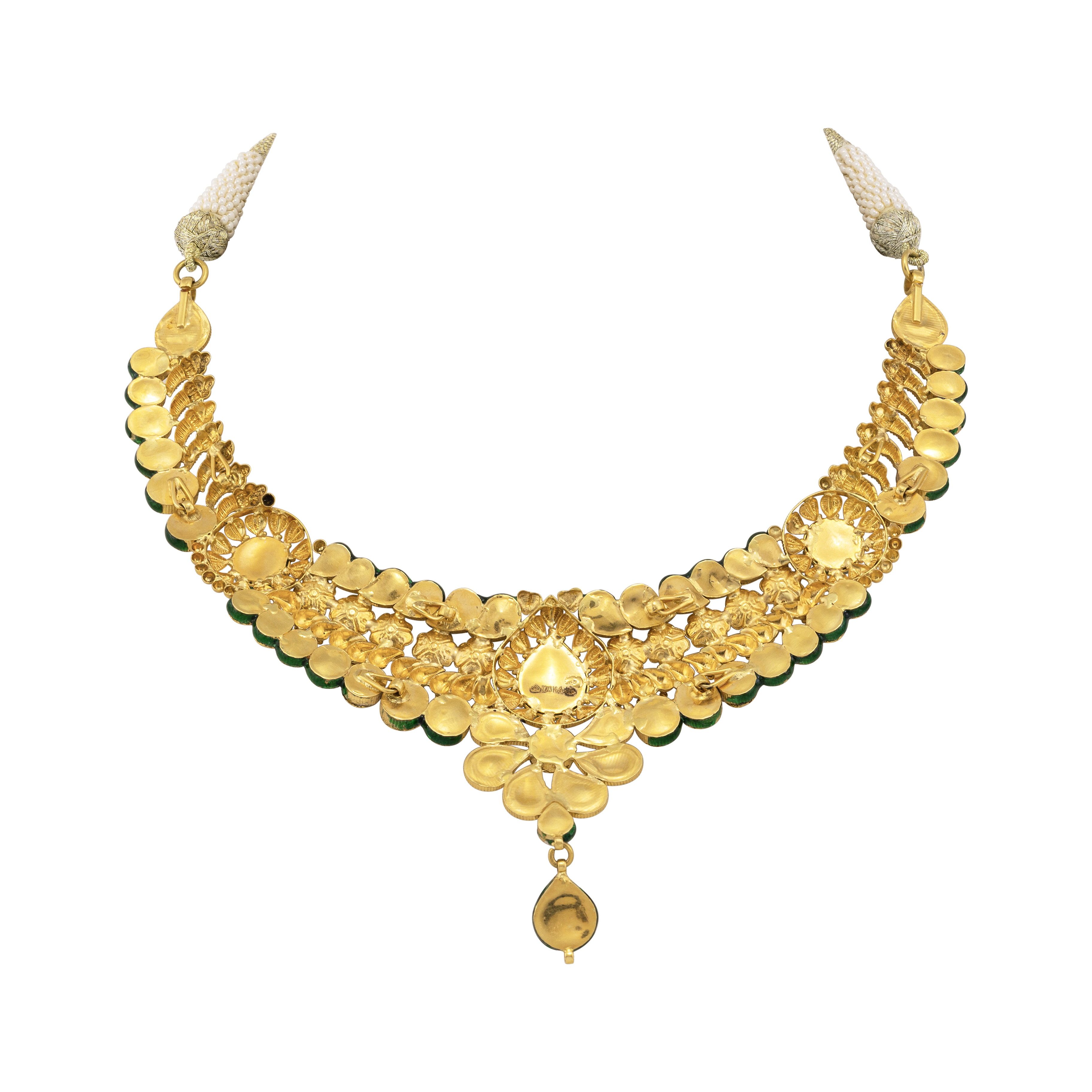 Traditional Necklace with Polki, Red & Green Enamel